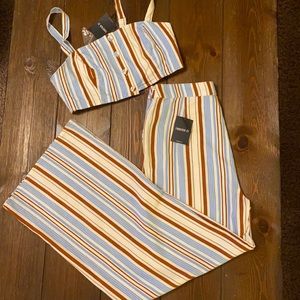 NWT Forever 21 Woven Striped Pant and Cropped Top